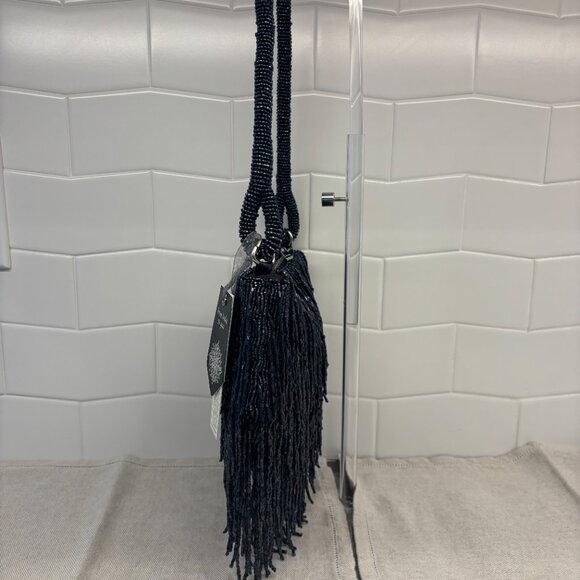 Viral Beaded Fringe Shoulder Bag - Navy Blue - Made in India - Picture 4 of 13